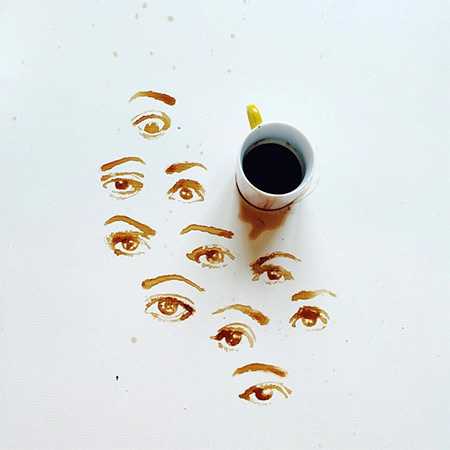 کشیدن نقاشی با دست و با استفاده از قهوه ریخته شده + عکس ( آخه این همه خلاقیت *__* ) 1
